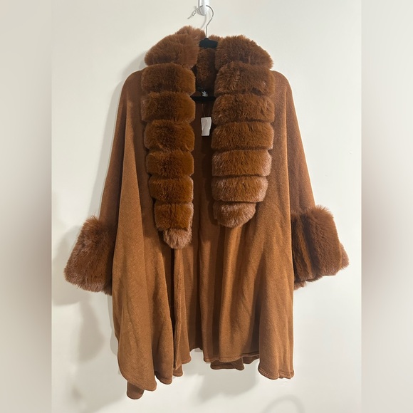 Saks Fifth Avenue Jackets & Blazers - Saks Fifth Avenue Brown Faux Fur Cape